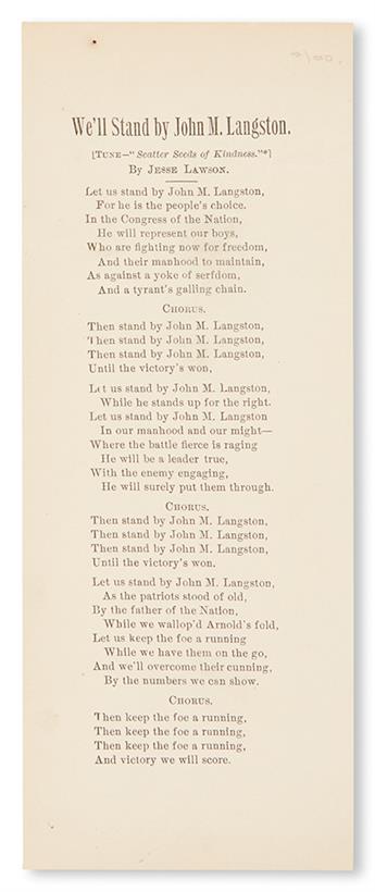 (POLITICS.) LANGSTON, JOHN MERCER. Well Stand by John M. Langston.